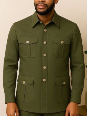 Men’s Classic Olive Short-Sleeve Suit