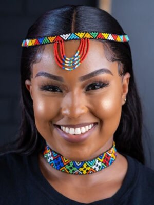 Afc46 Rainbow Heritage Beaded Headband & Choker Set