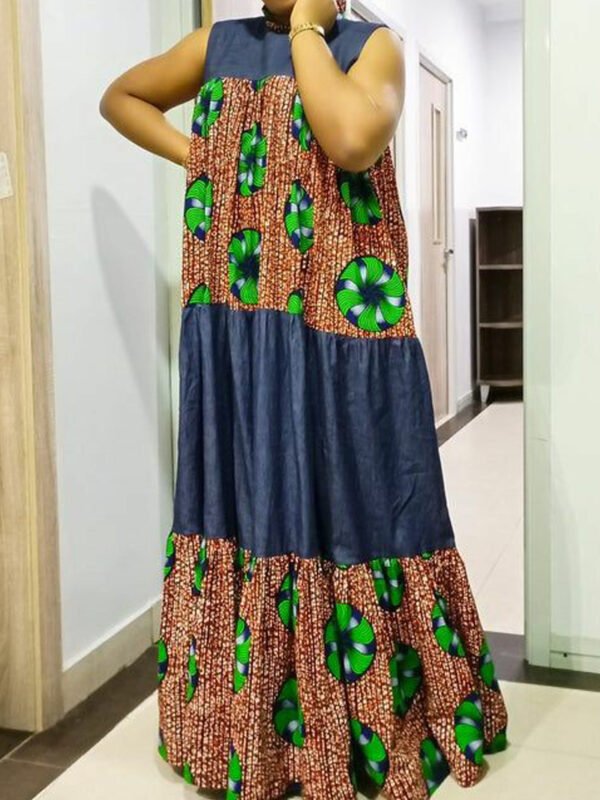 The 'Dara' Denim & Ankara Maxi Dress