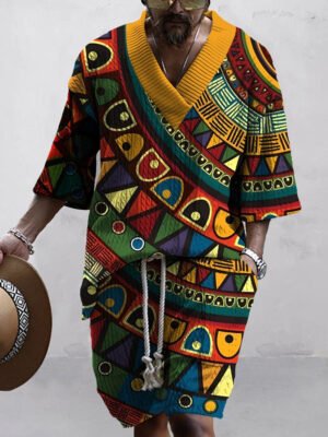 Afc334 Men's Geometric Print Co-ord Set