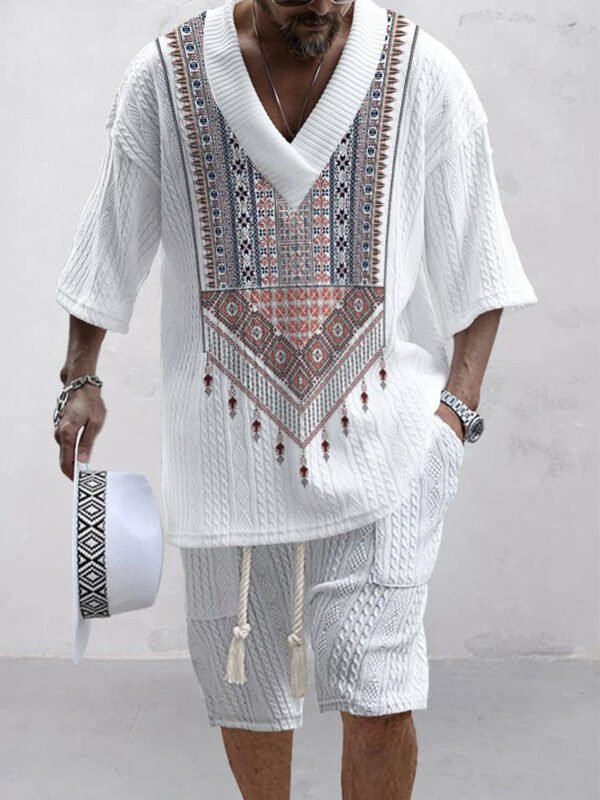 Men's White Tribal Print Co-ord Set