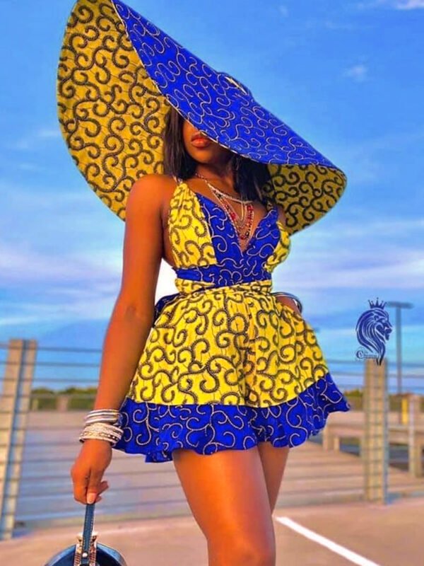 Afc76 Queen of the Sky – Blue & Gold Ankara Mini Dress