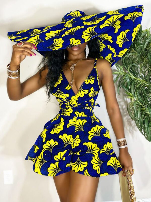 Afc81 Royal Bloom – Blue & Yellow Floral Ankara Romper