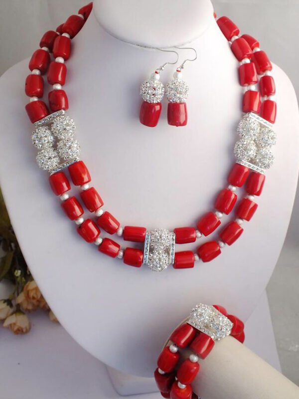 The 'Abeni' Coral & Rhinestone Jewelry Set
